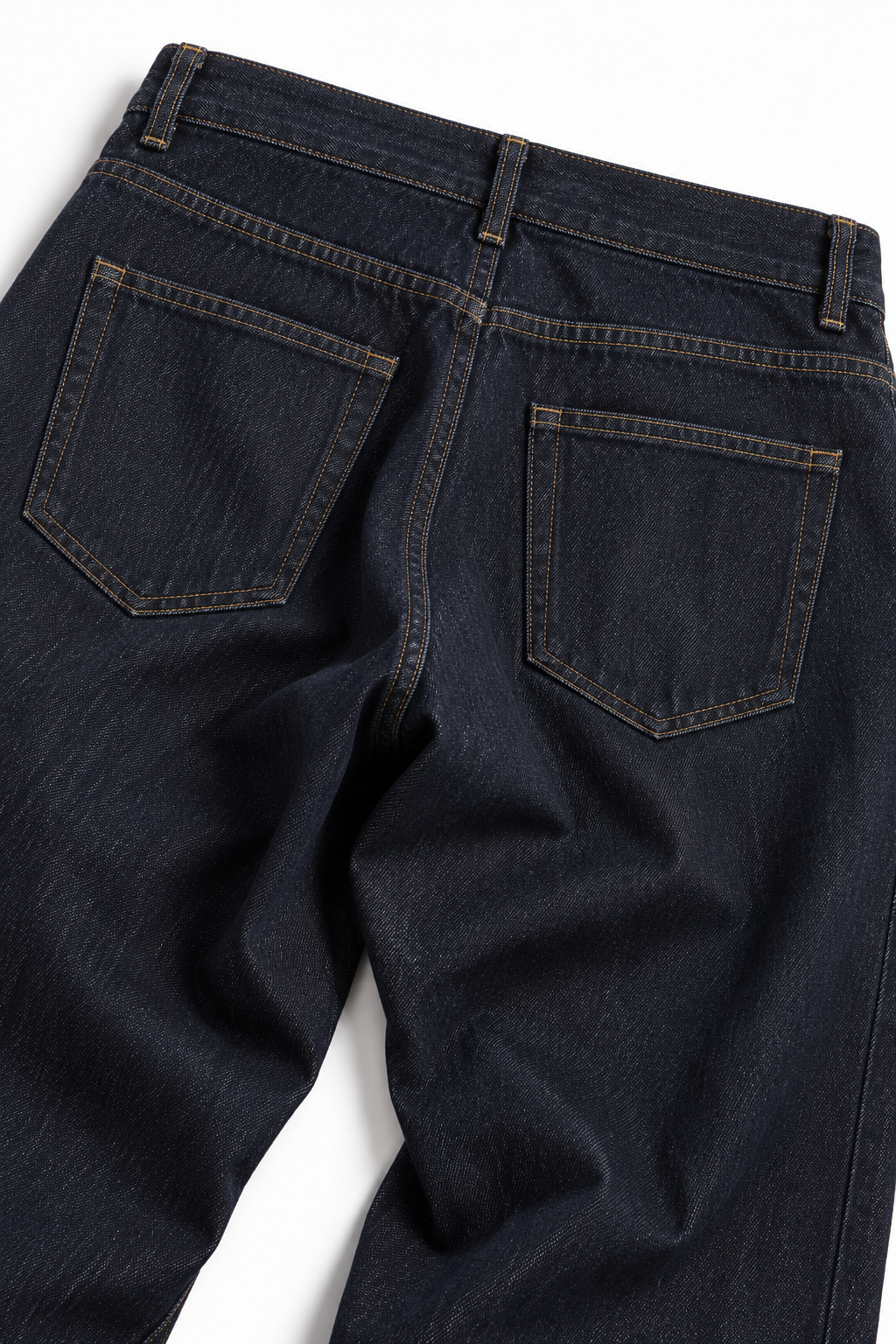 Scarp Loose Bootcut — back pocket detail with tonal stitching on dark indigo denim