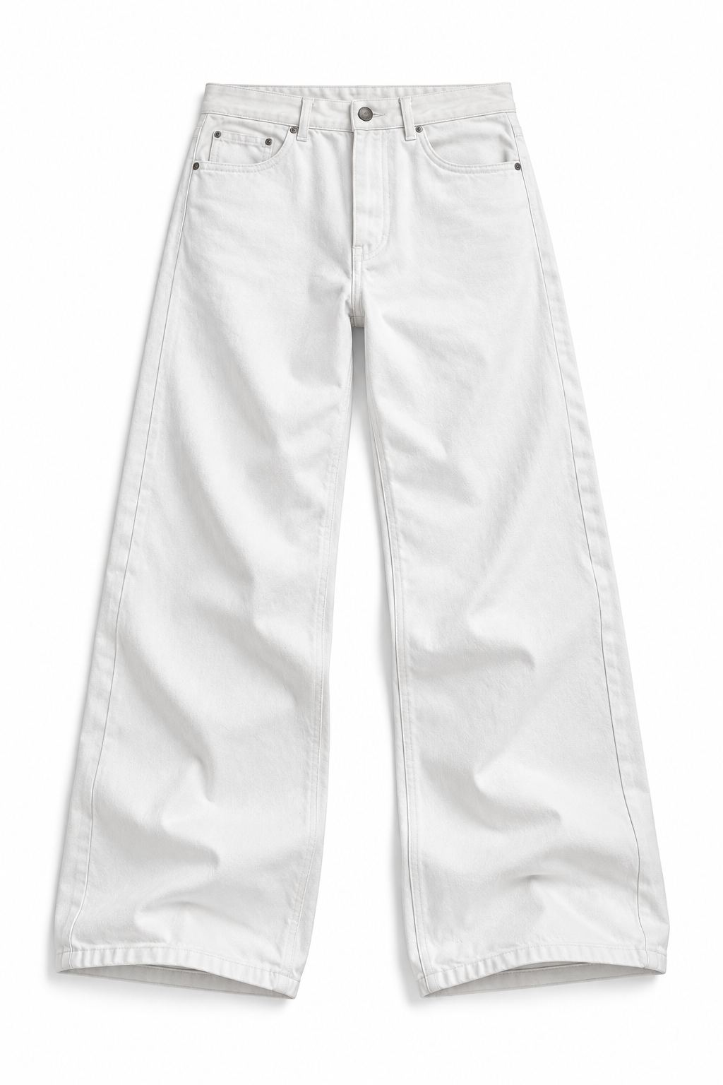 Bonnet White Straight — flat lay of white five-pocket straight-leg jeans, front view