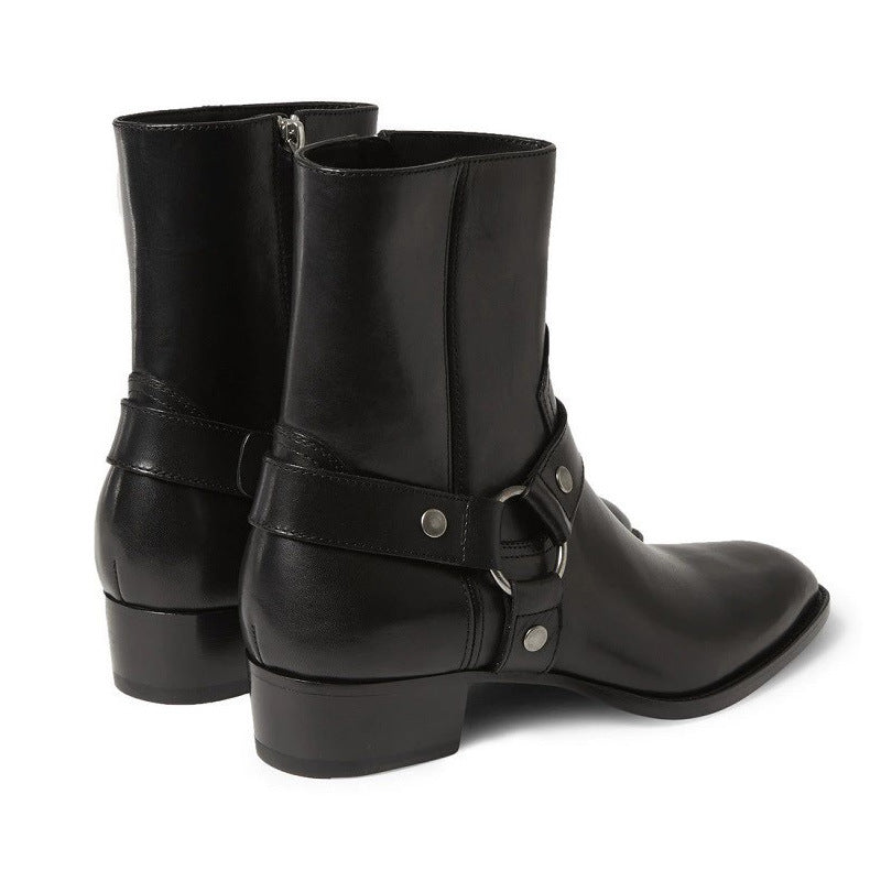 Flint Zip Boot — back view of the pair showing the stacked heel