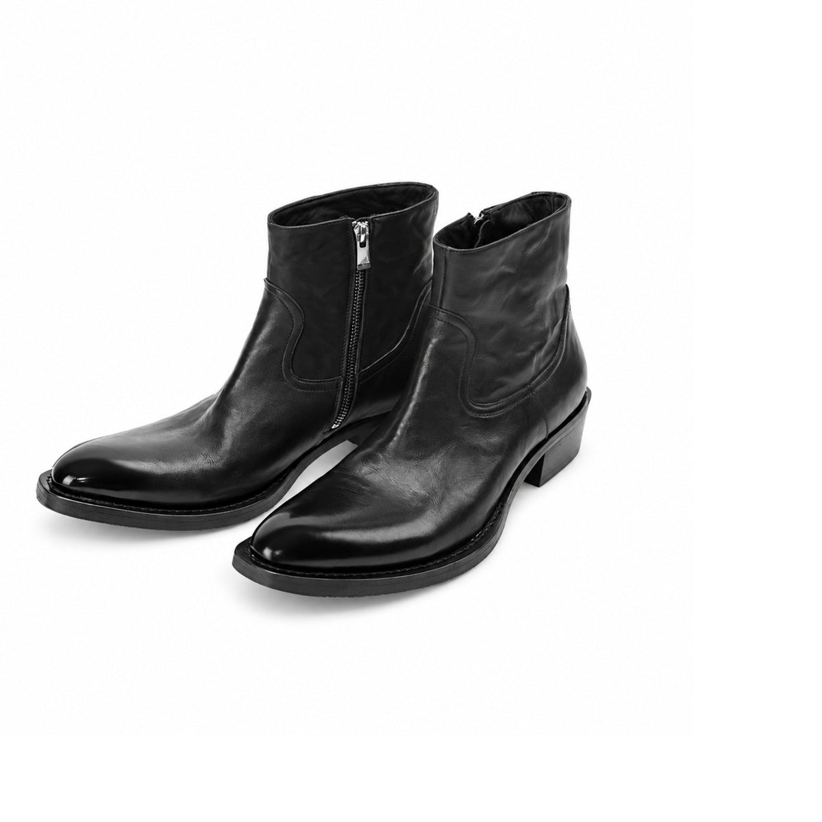 Talus Zip Boot — three-quarter view of the pair, side zip and pointed toe