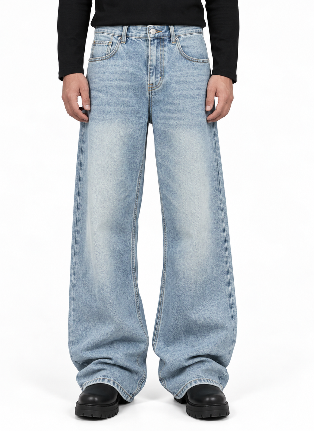 Meridian Bootcut pale blue on model